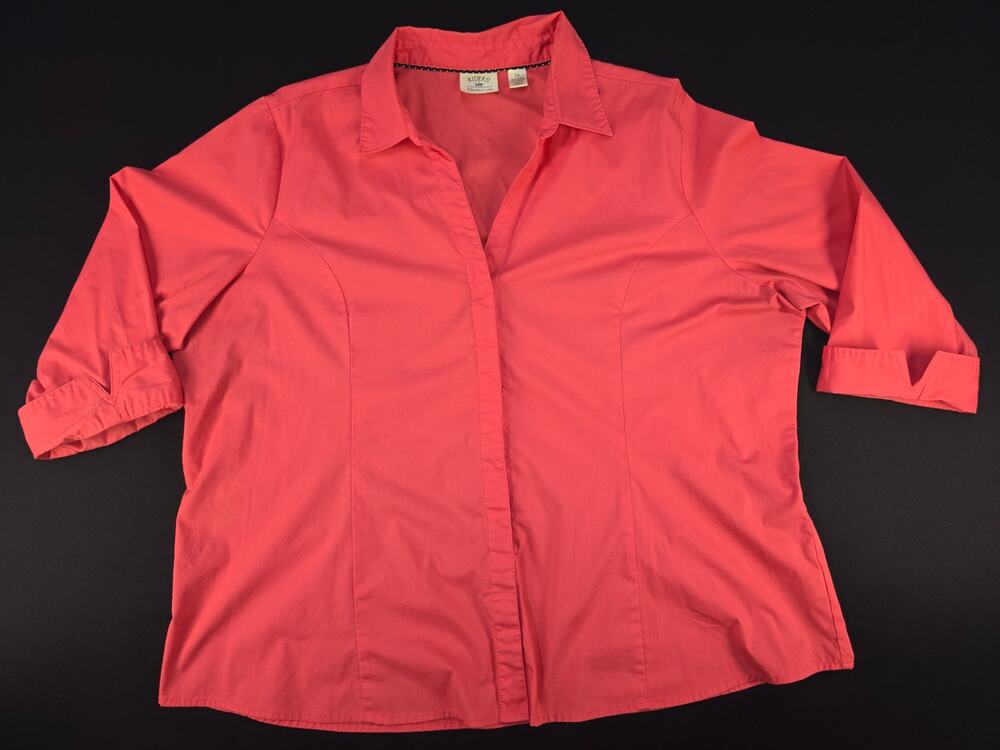 Riders by Lee Women's 2X Bright Coral Button Front Stretch Shirt 3/4 Roll Tab